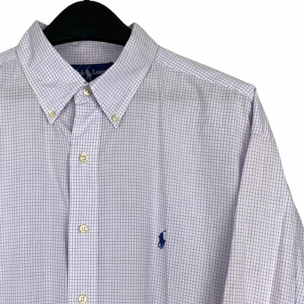 Polo Ralph Lauren Yarmouth Mens 17 32/33 (XXL) Purple Check Button Down Shirt